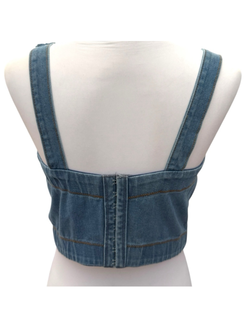 Y2K Denim Bustier Crop Top Corset Button Front Blue Jean Top L - Picture 3 of 5